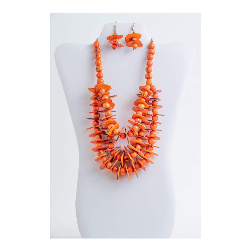 Orange beaded necklace and earrings set
