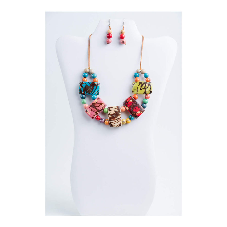 Colorful Tagua necklace and earrings