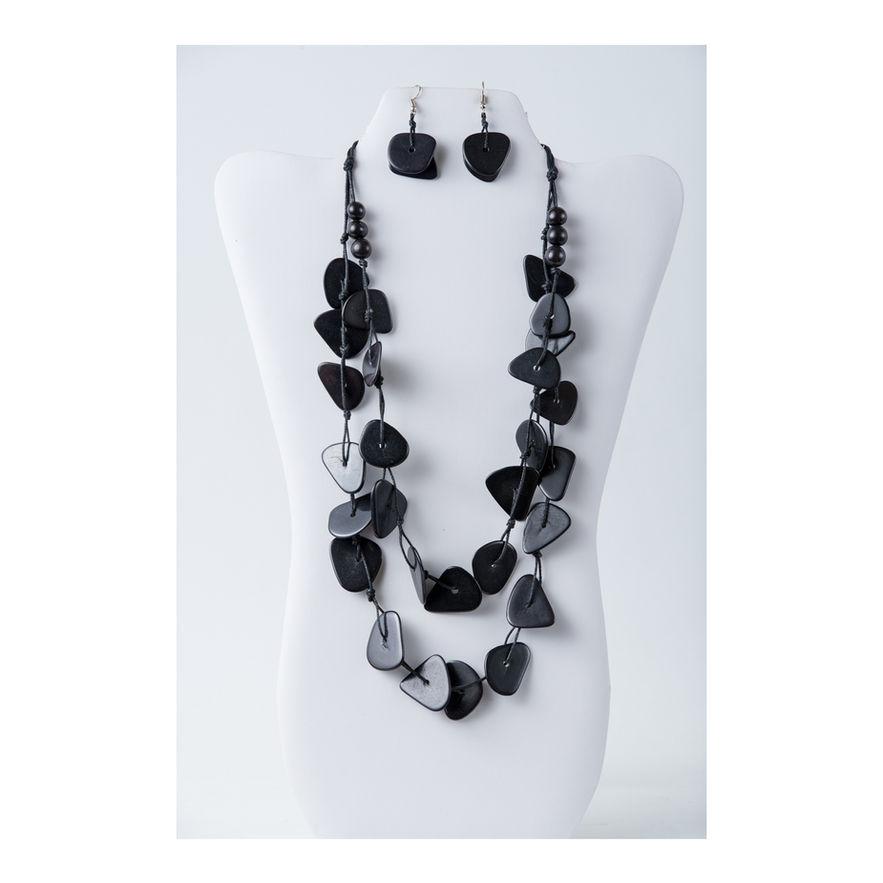 Black Tagua necklace and earrings set