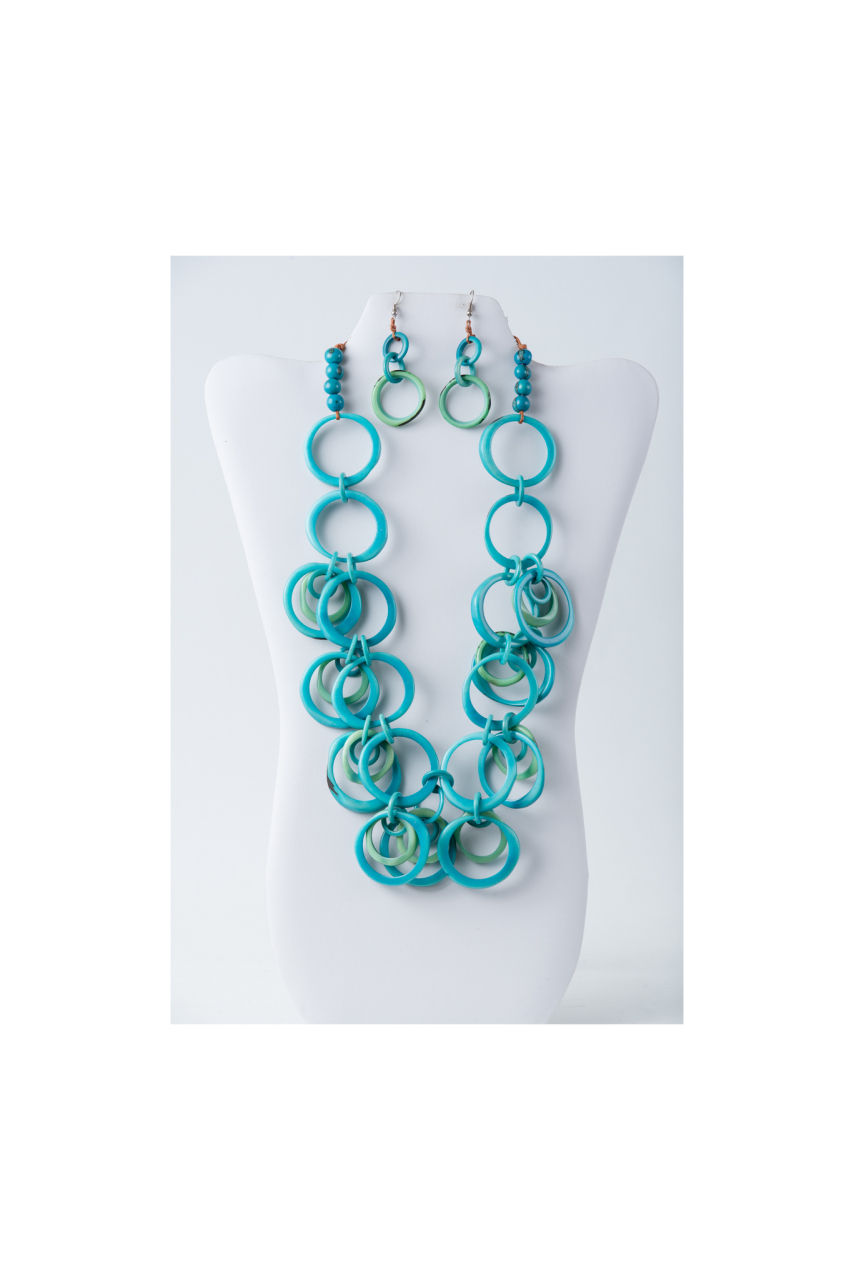 Teal circle necklace and earrings set