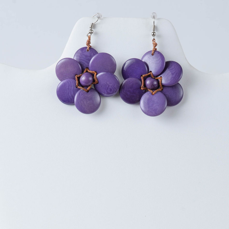 Beautiful pair of purple tagua flower earrings