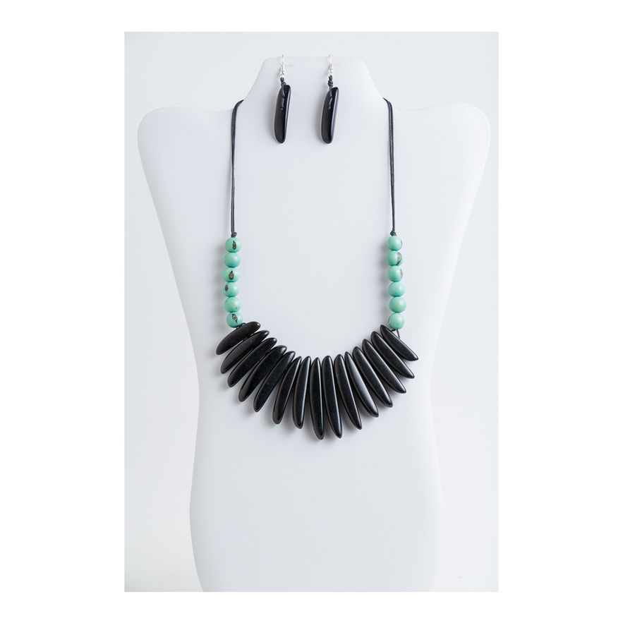 Elegant black & aqua eco-friendly tagua necklace set