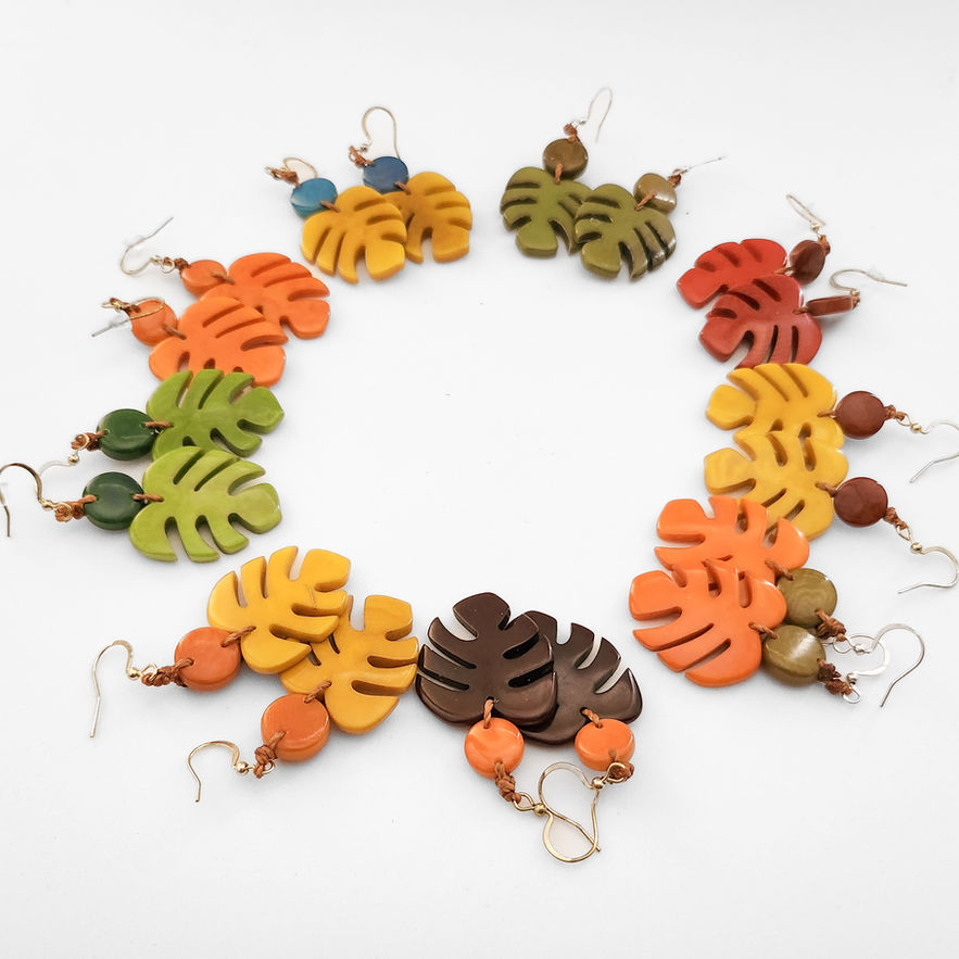 Artisan Monstera Leaf Tagua Earrings