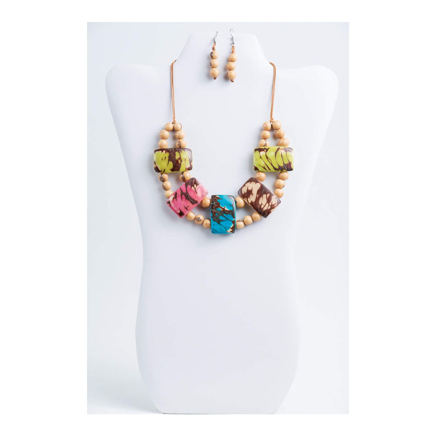 Colorful Tagua necklace and earrings