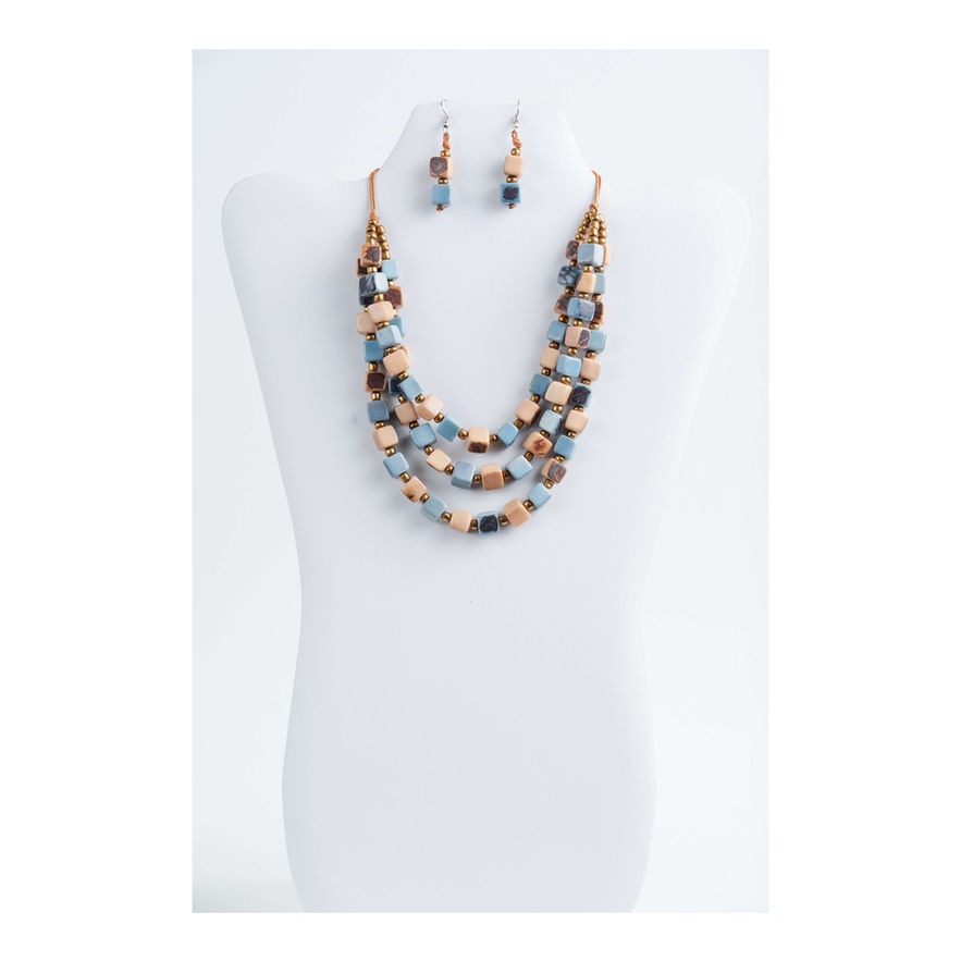 Three-strand necklace and earrings set