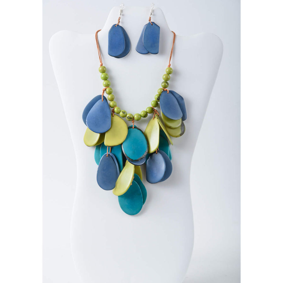Karla Chunky Cascading Tagua Necklace Set in blue and lime