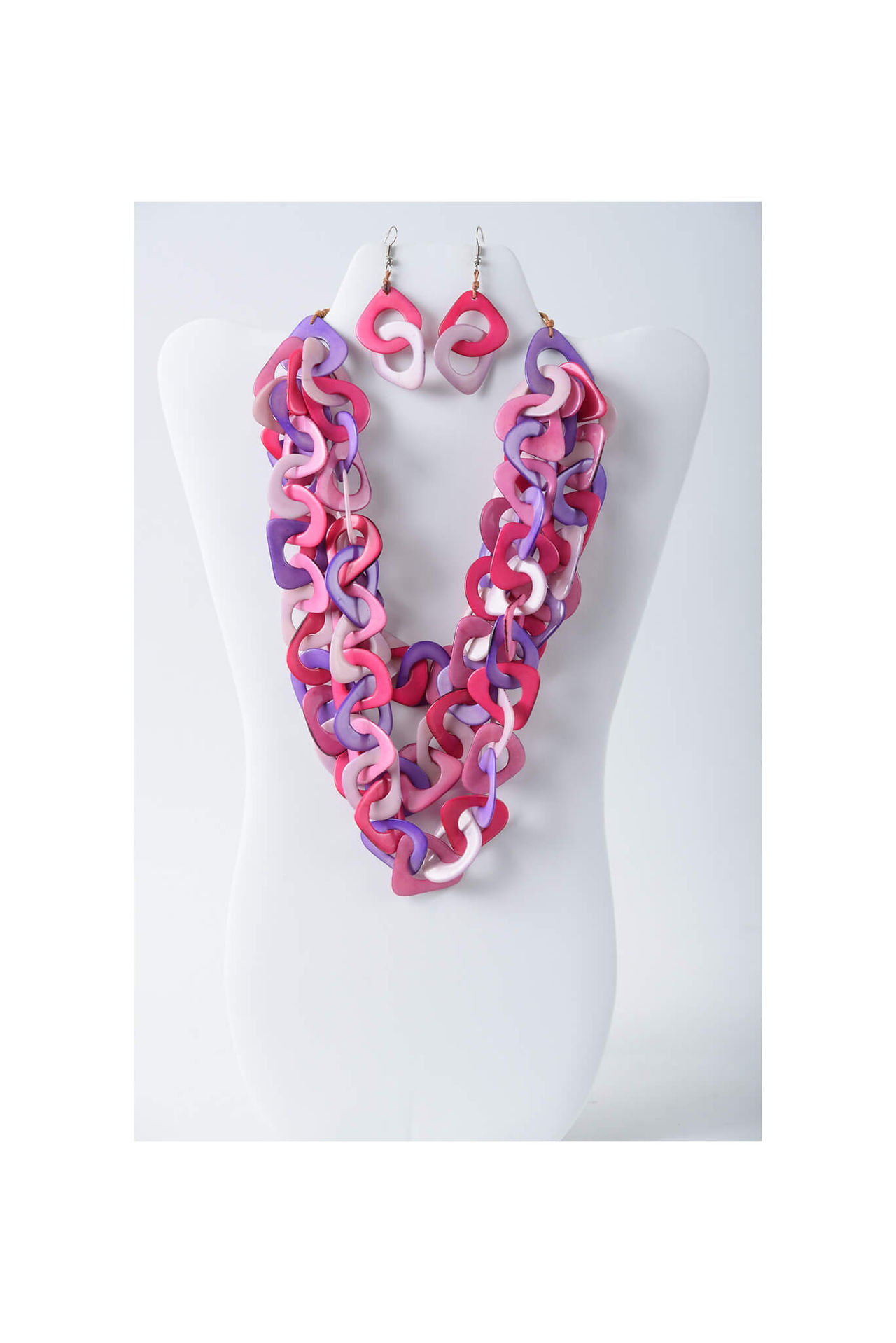 Chunky pink tones tagua necklace and earrings