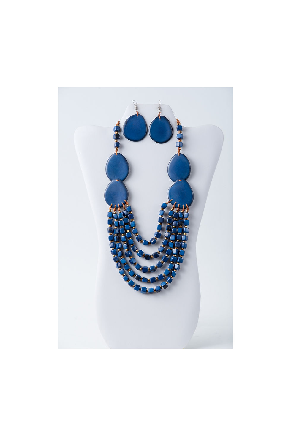Blue Multi-Strand Organic Tagua Statement Necklace Set