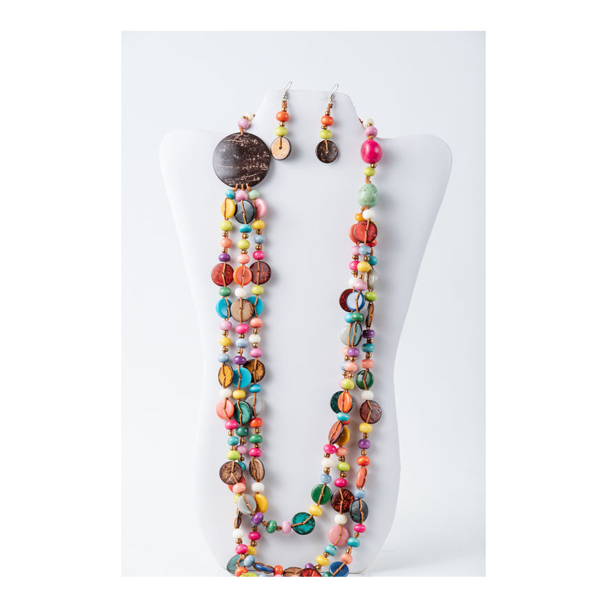 Colorful Tagua coconut necklace and earrings