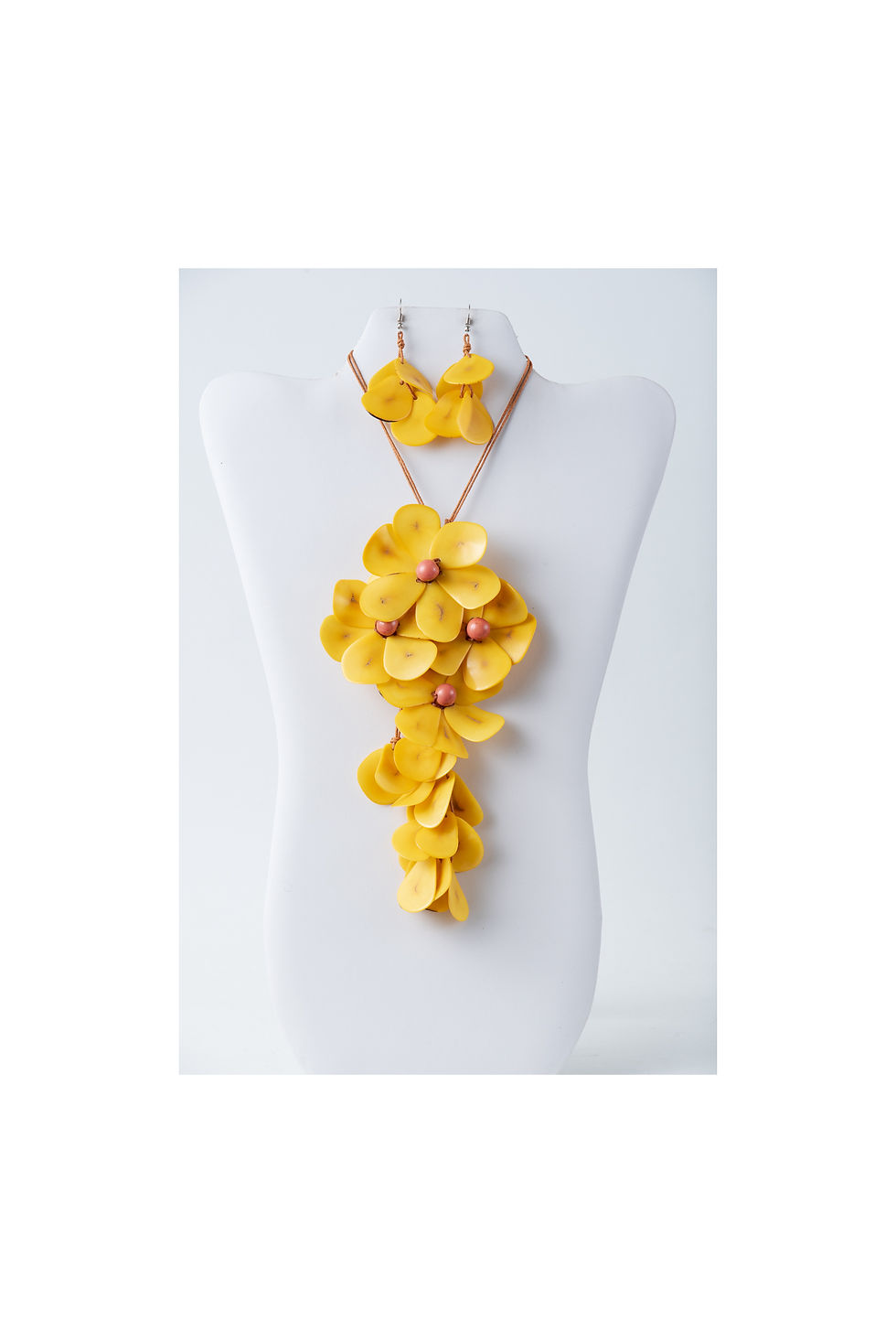 Elegant yellow flower tagua necklace and earrings set