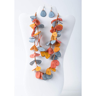 Colorful tagua necklace and earrings, perfect for spring jewelry trends. lightweight, handcrafted, trendy ecofriendly made from nature.