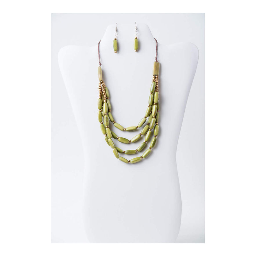 4 stranded green rice tagua necklace