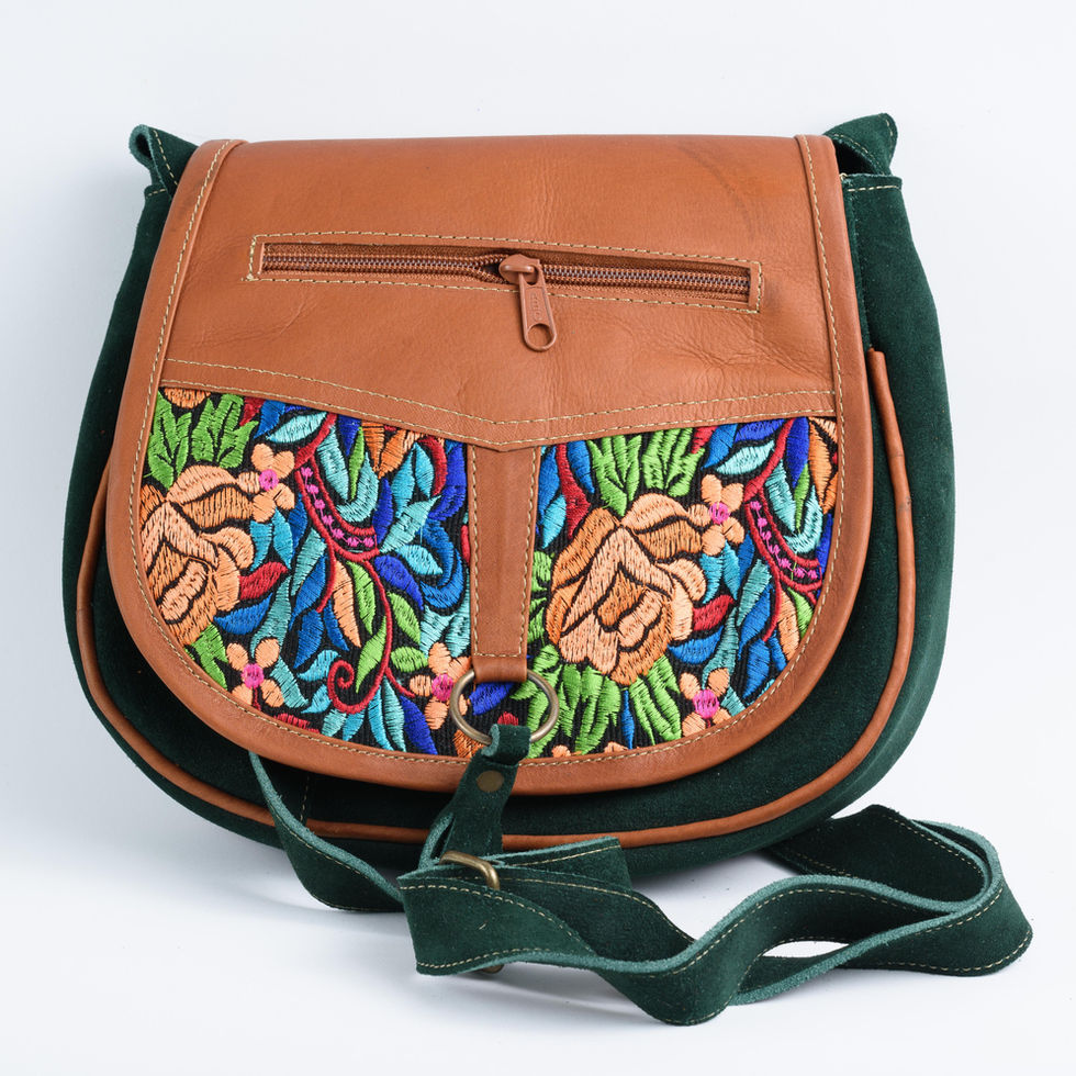 Flower U-Shaped Leather Embroidered Crossbody Bag