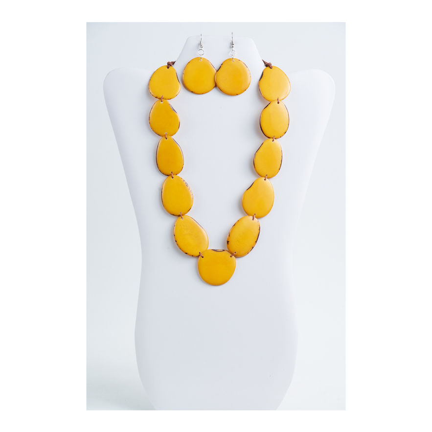 Yellow statement tagua necklace and earrings