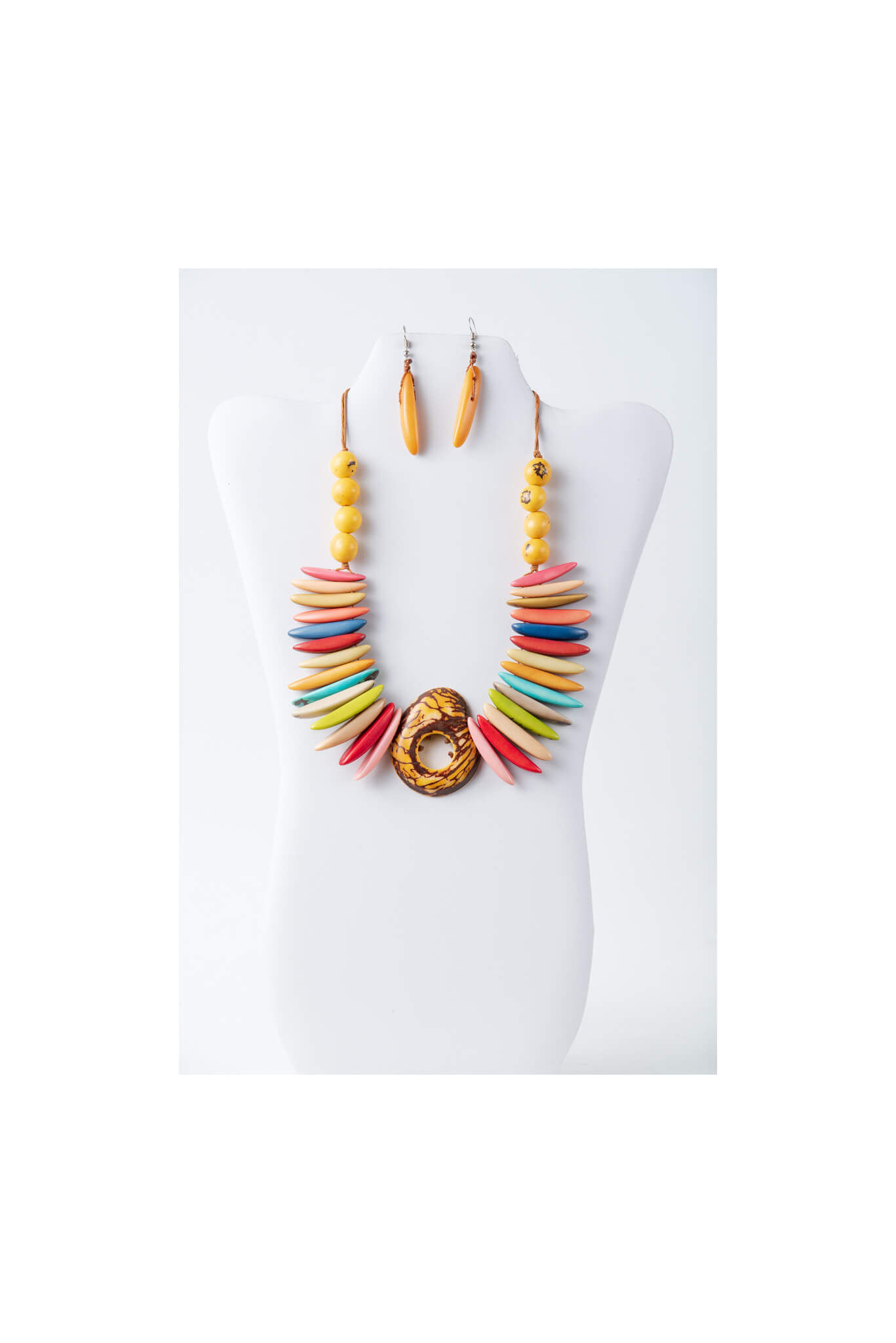 Multicolored Tagua necklace and earrings set