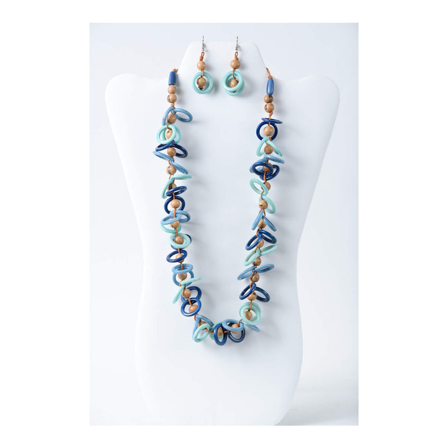 Blue tagua Necklace and earring set . handmade, organic and natural, lightweight. Fashion jewelry
