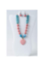 Pink heart pendant tagua necklace and earrings with turquoise beads