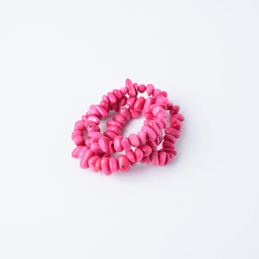 Fuchsia pink Tagua chips bracelet stack