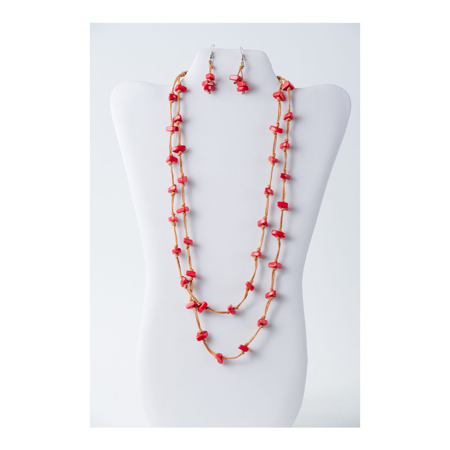 Red Tagua necklace and earrings set