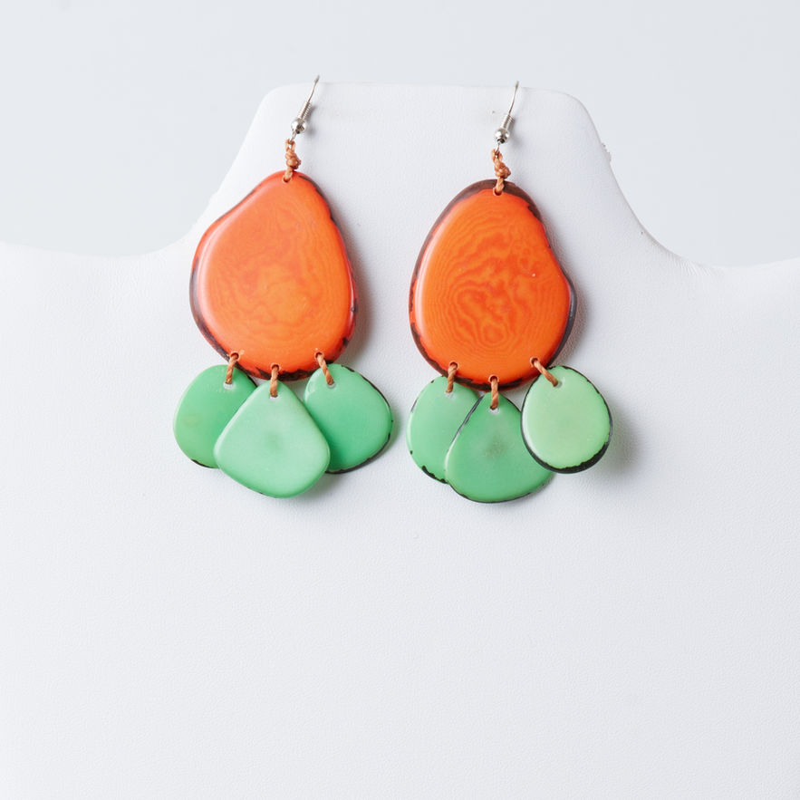 Orange and green statement earrings
