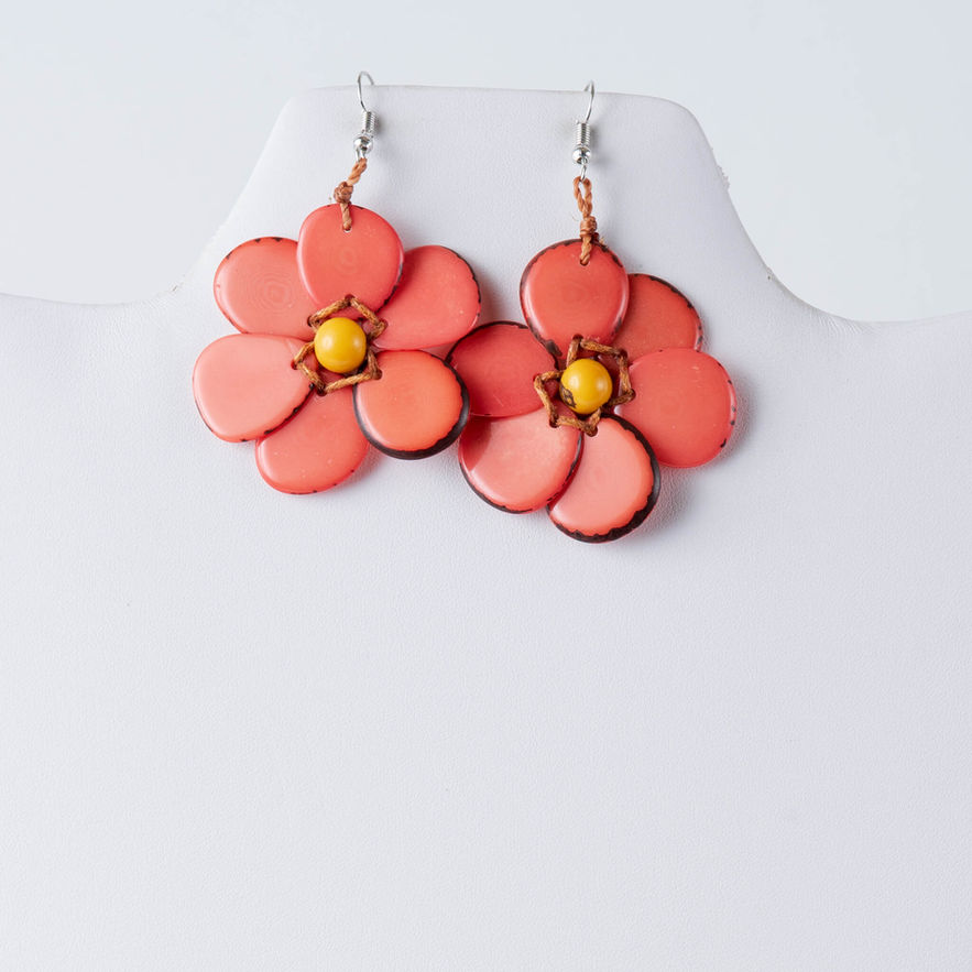 Wholesale salmon flower tagua earrings