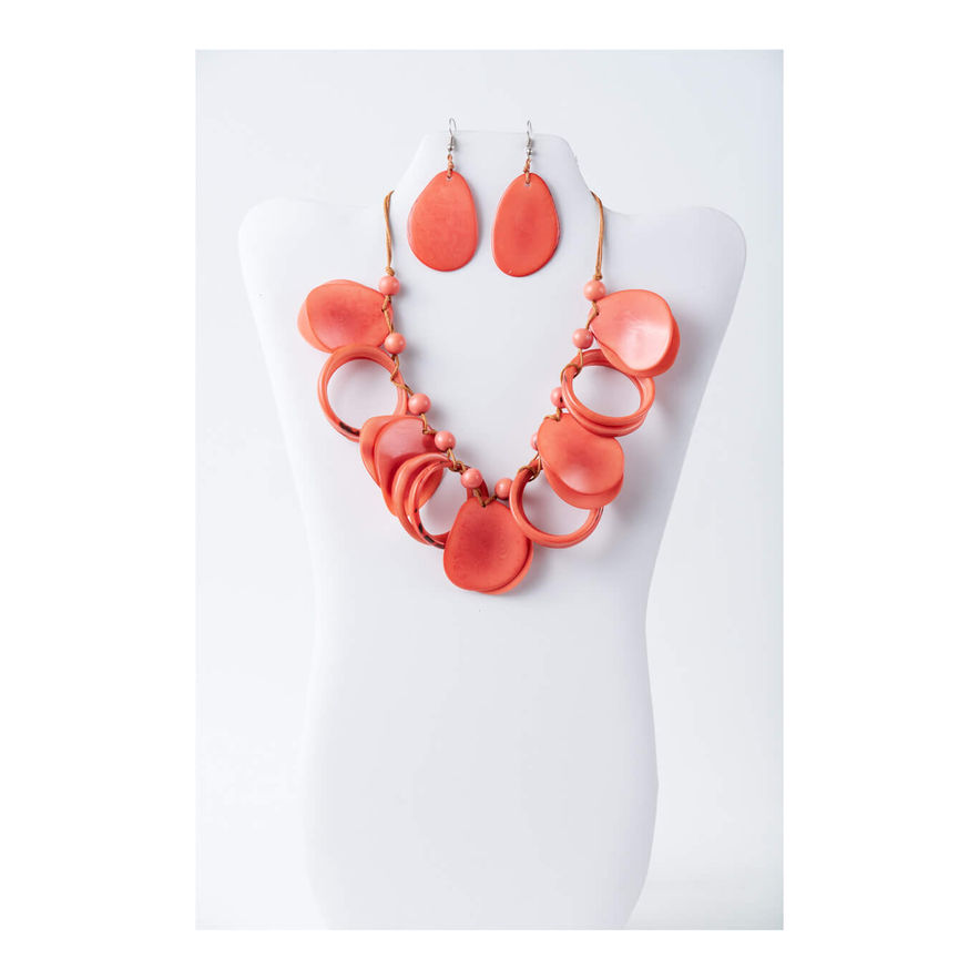 Coral Tagua necklace and earrings