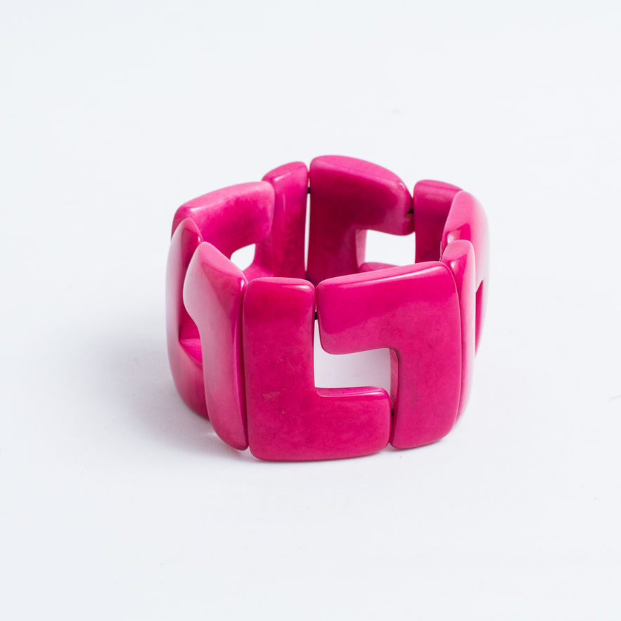 Pink tagua bracelet with geometric design