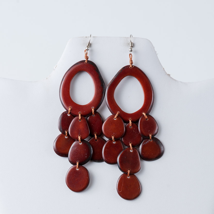 Brown  long dropped tagua earrings 