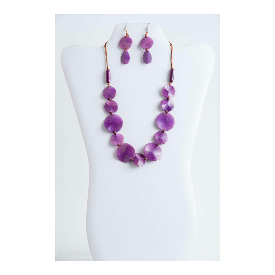 Purple Tagua coconut necklace and earrings set