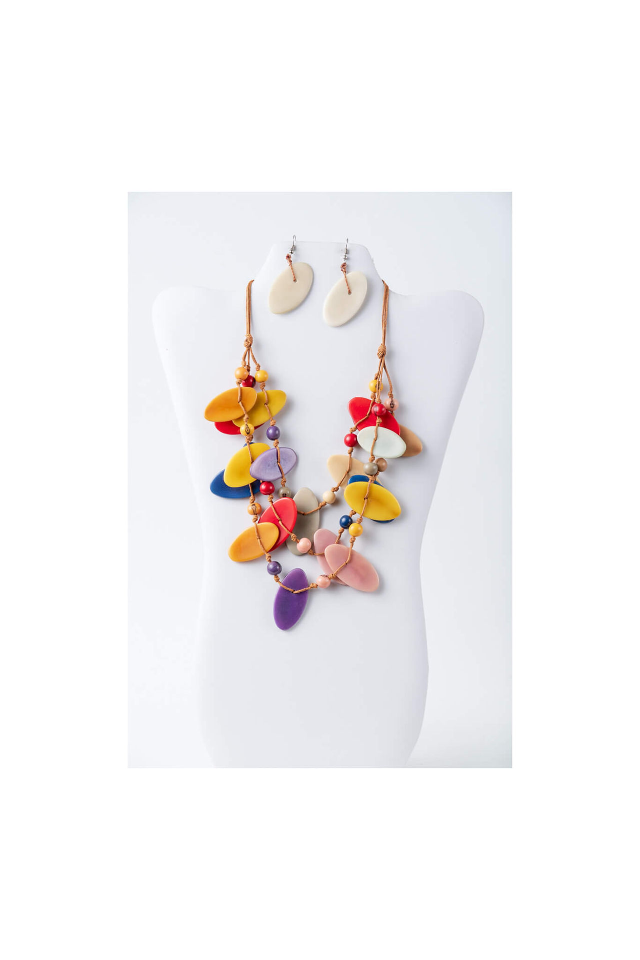 Multicolored summer statement tagua necklace set