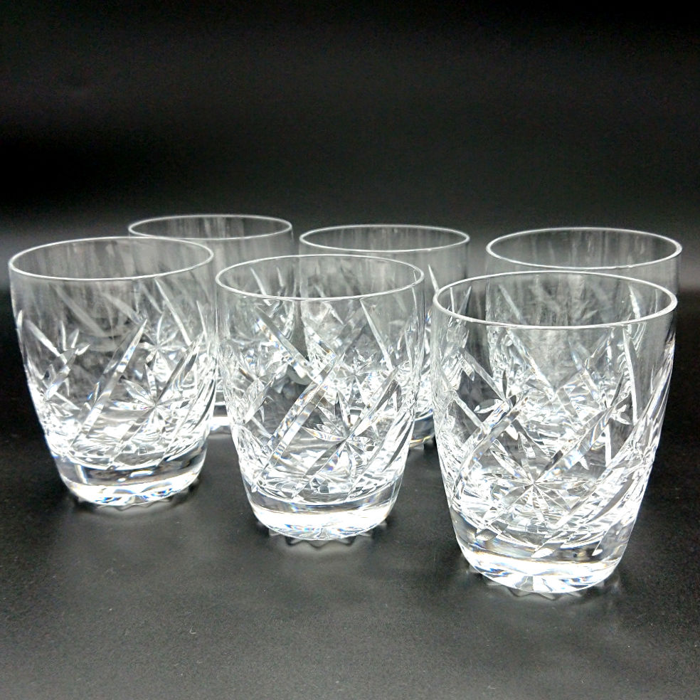 Set of six cut glass water tumblers