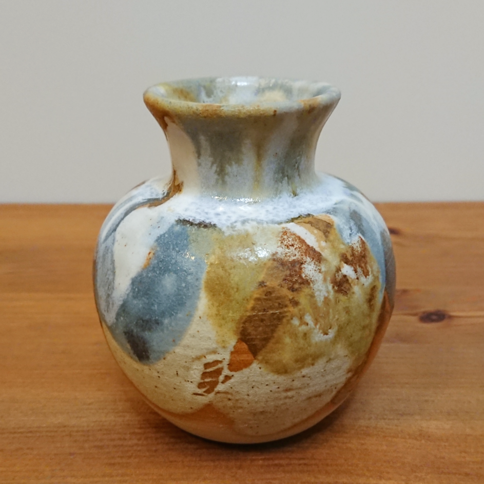 Thumbnail: Hand-decorated, cream stoneware, studio pottery vase
