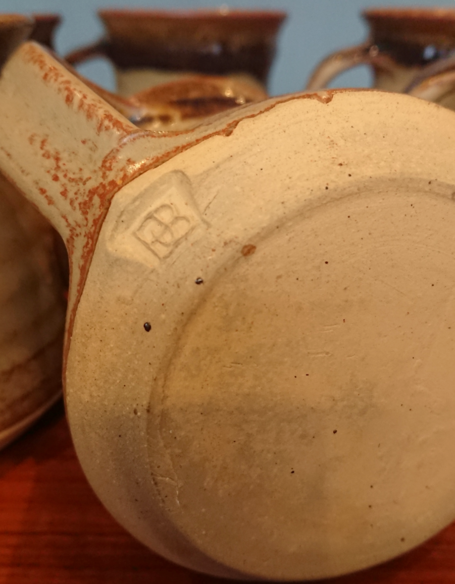 Thumbnail: Set of six matching studio pottery mugs by Ernest Bernard Jones