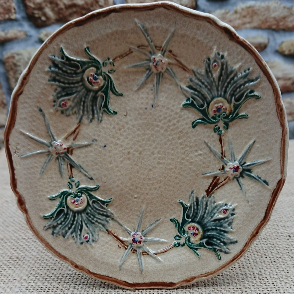 Thumbnail: Belgian Wasmuël barbotine majolica cups and saucers