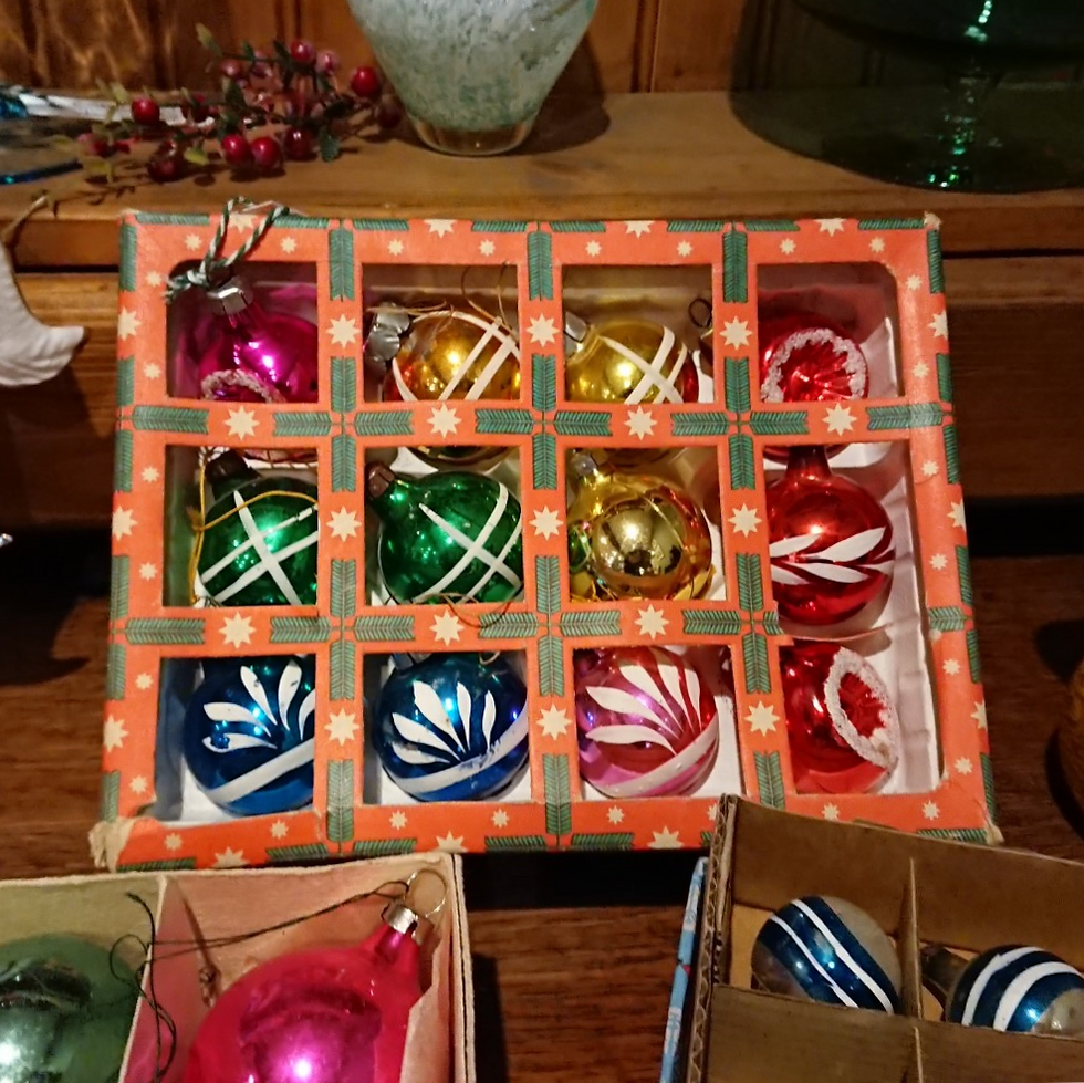 Vintage box of Christmas tree baubles