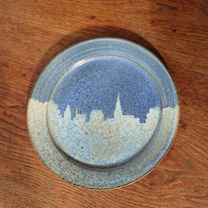 Midnight skyline stoneware plate by Howard Charles of Masham Pottery