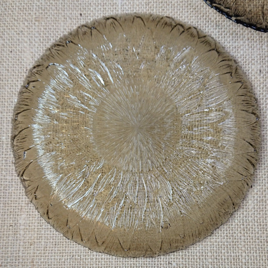 Thumbnail: Set of six vintage Arcoroc smoked glass 'Margeurite' daisy flower dessert plates