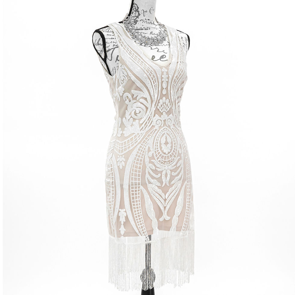 Thumbnail: 1687-MINUET WHITE & NUDE SEQUIN DRESS