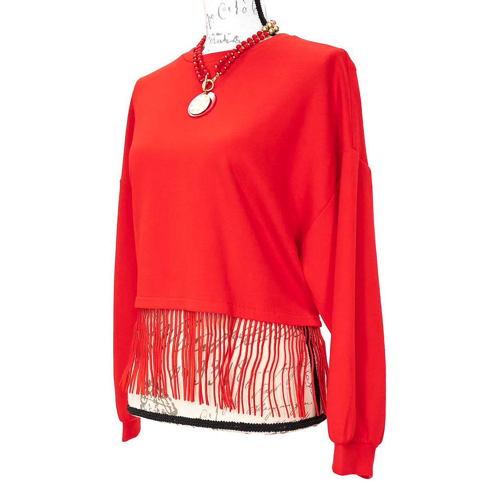 Thumbnail: 1673-Cloud Ten Red Long Sleeve Fringe Top