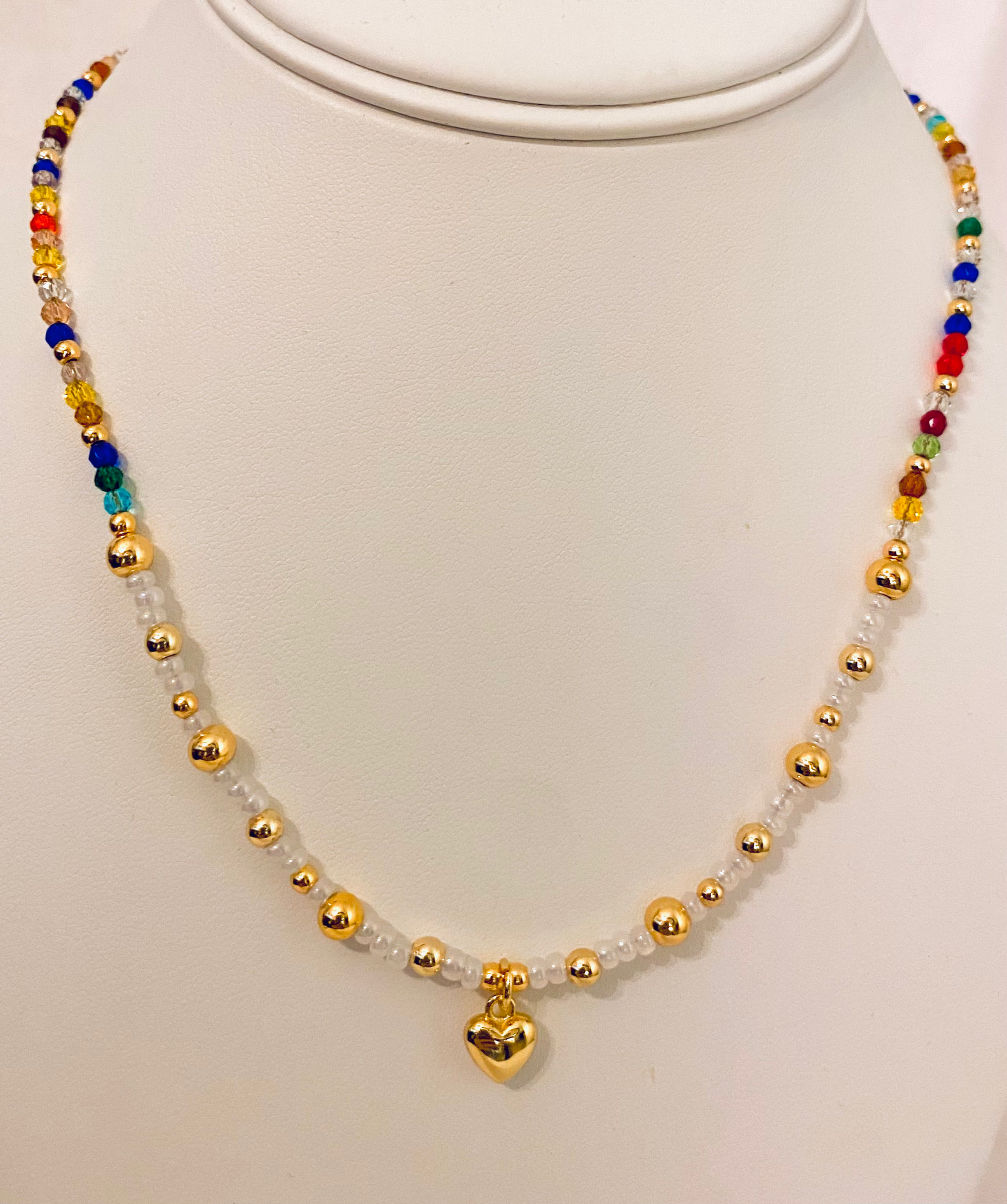 18k gold plated heart necklace with glass beads