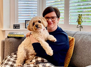 Victoria Matthews-Patel trauma-informed coach for neurodivergent and highly sensitive women with her dog