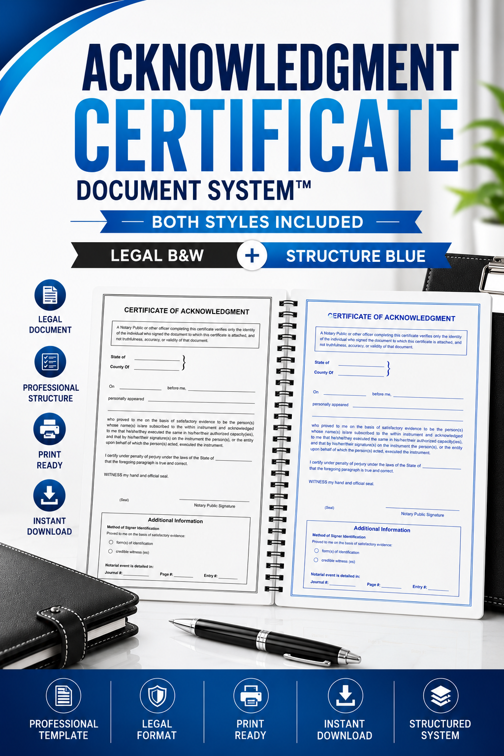 Acknowledgment Certificate Document System™ | Legal B&W