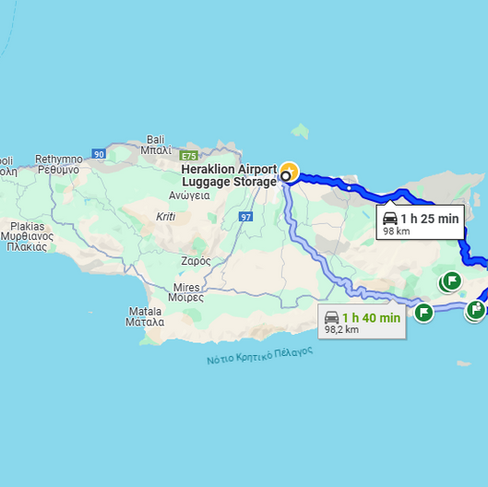 Google Maps mit Weg zum Numo Ierapetra Beach Resort Crete, Curio Collection by Hilton