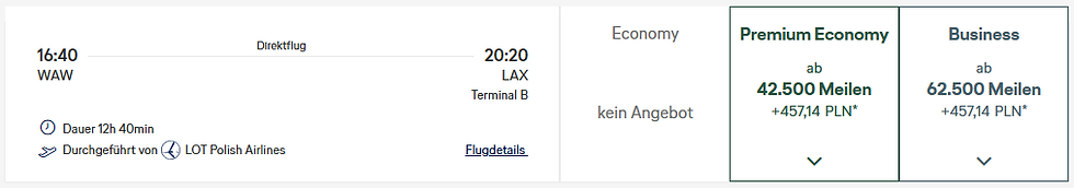 Buchungsübersicht Miles & More Prämienflüge in der Business Class