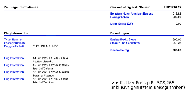Buchung der Turkish Airlines Business Class im A330-300