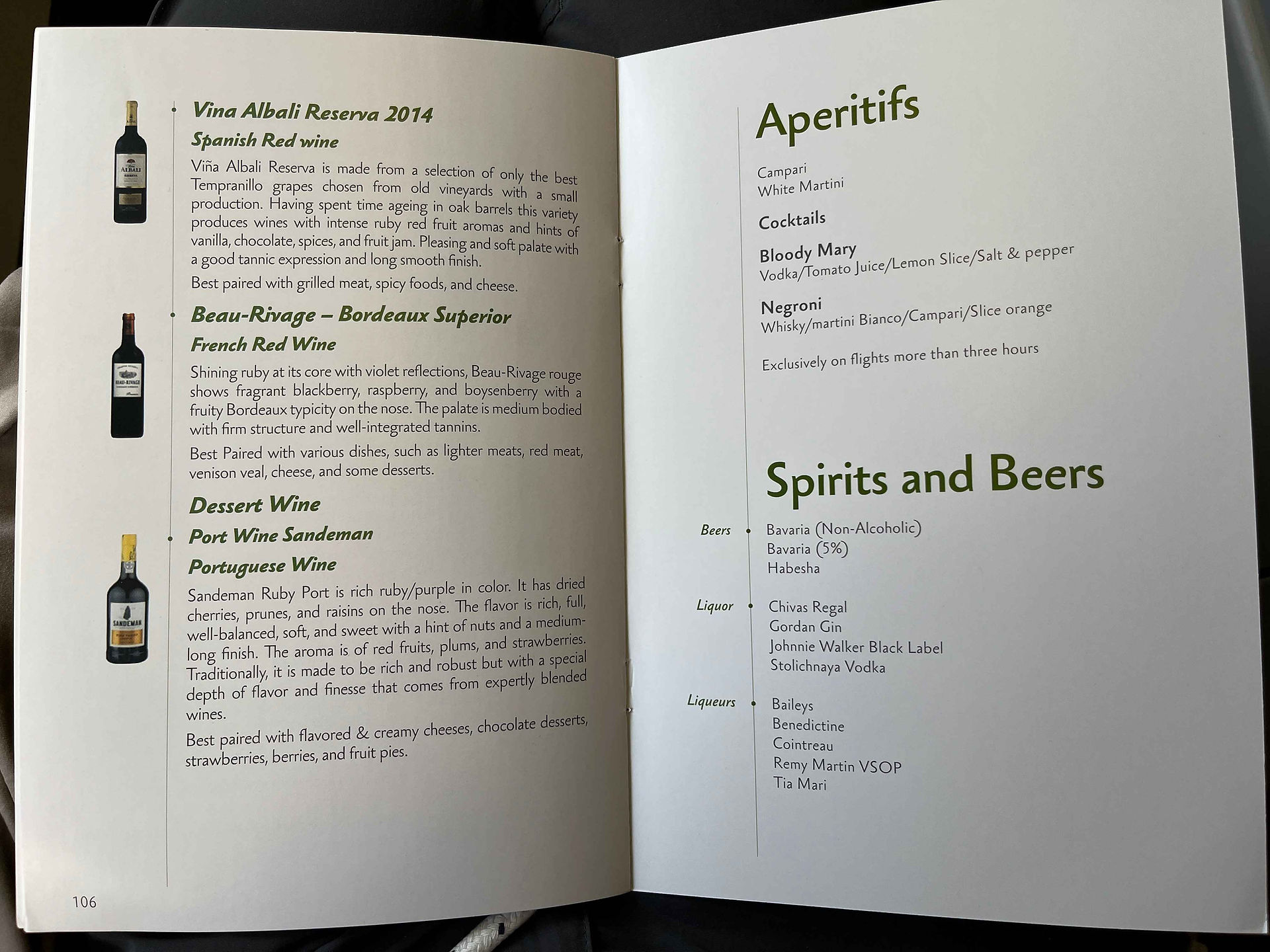 Das Menü in der Ethiopian Airlines Business Class in der Boeing 777-200LR
