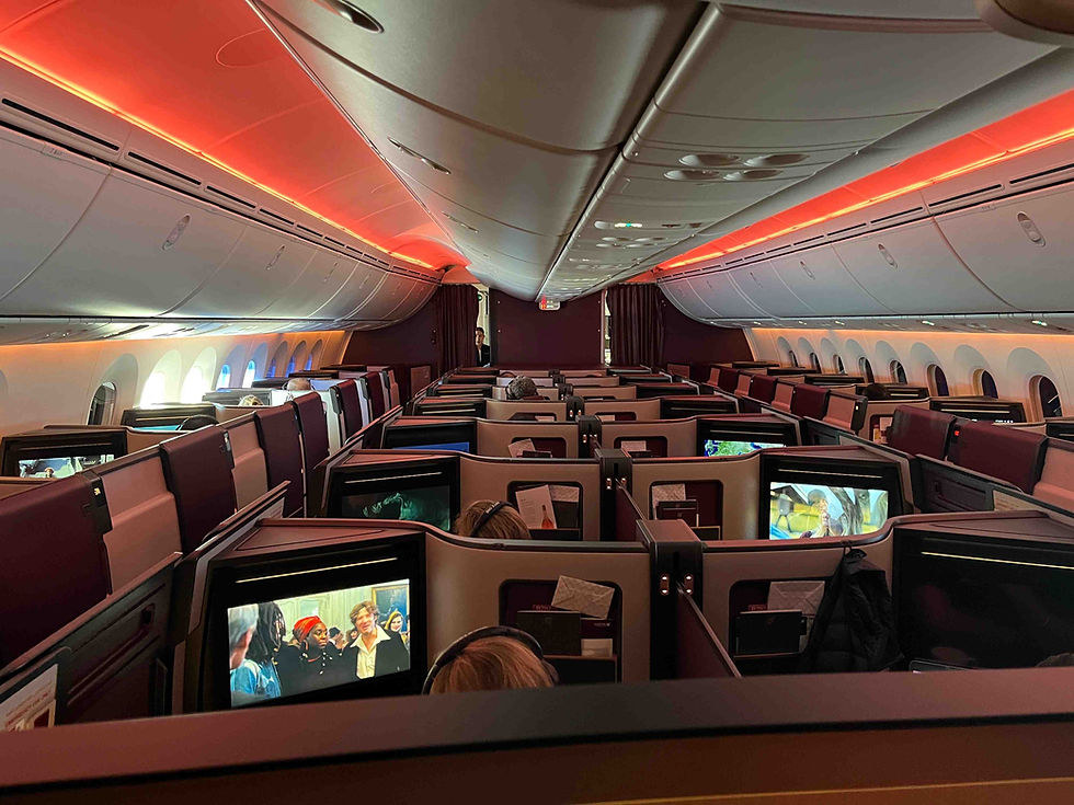 Die Kabine in der Qatar Airways Business Class Suite in der Boeing 787-9