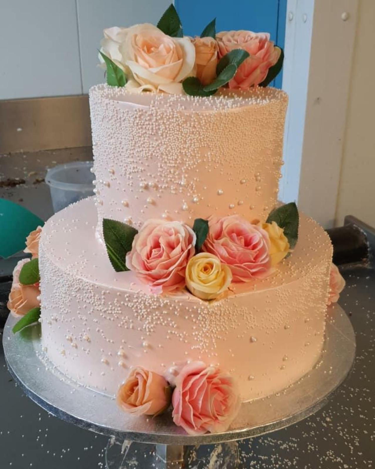 2 Tier White Pearls  (12" 8")