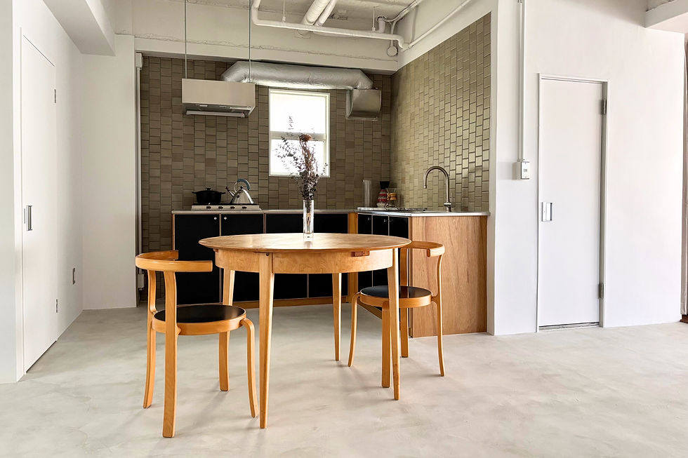 ハウススタジオ, 撮影スタジオ, 自然光, 生活シーン, ダイニング,  モルタル床, 北欧家具, 名作家具, ヴィンテージ家具, 東京, 都内, 渋谷区, 原宿, 神宮前, 表参道