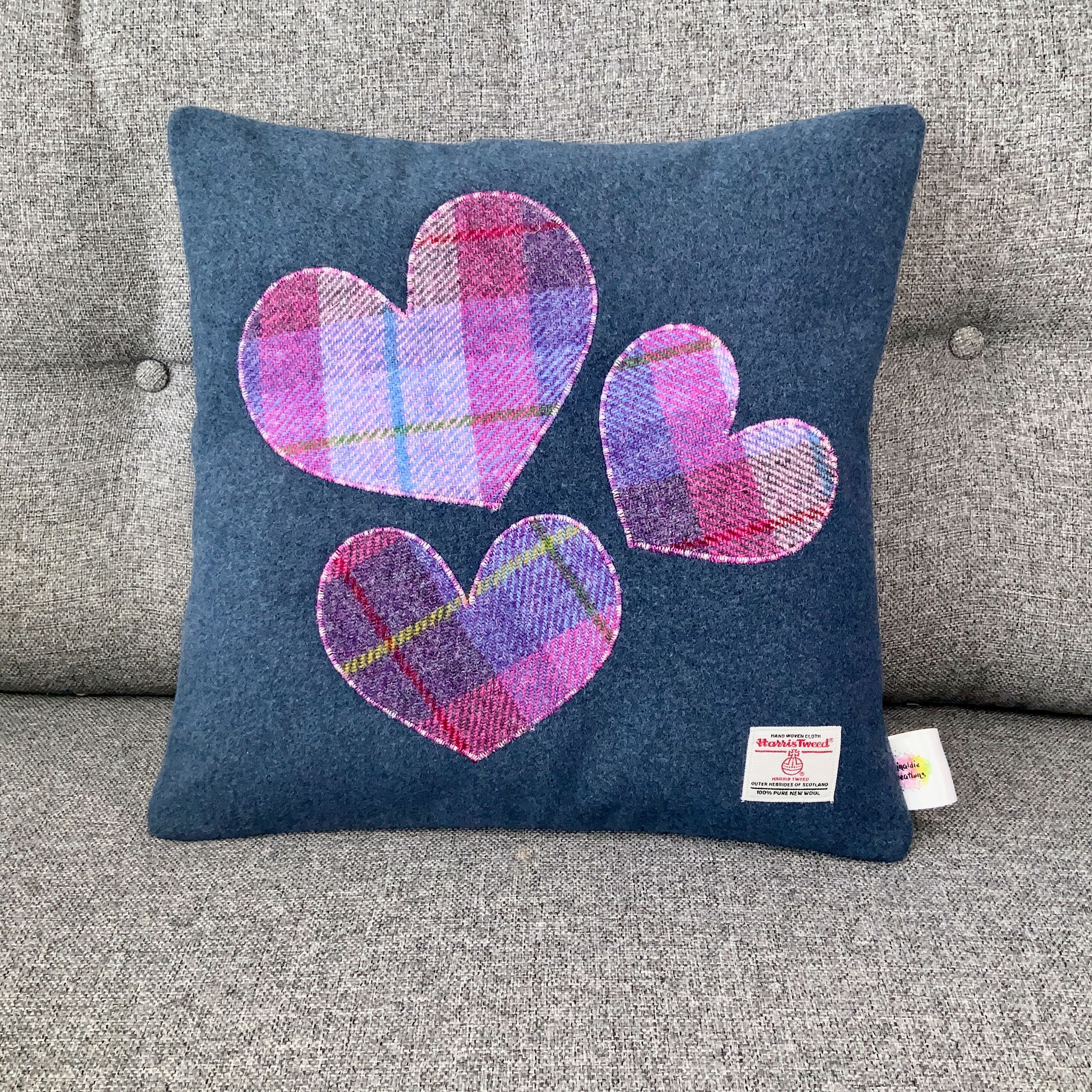 Three Heart Harris Tweed Cushion